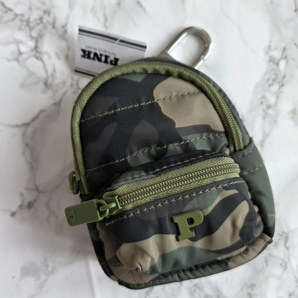 Victoria's Secret PINK Mini Backpack Keychain Charm Green Camo NWT
